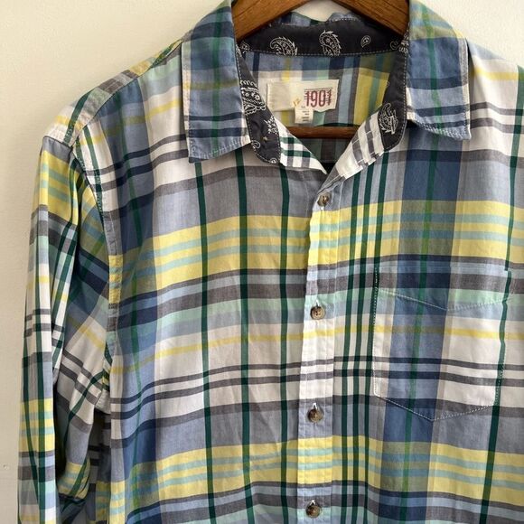 1901 Blue Green Yellow Plaid Button Down Collared Shirt Nordstroms Men's Medium - Picture 6 of 16